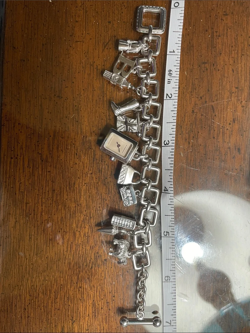 Burberry Charm Bracelet with working watch stamped .925 silver with new battery!